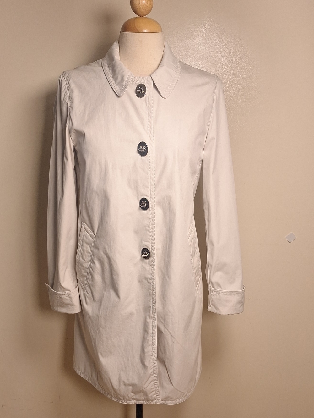COACH Classic Turnlock Beige Trench Coat Mid-Length Rain Jacket Size 4